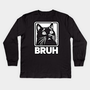 Bruh Funny Meme Cat Kids Long Sleeve T-Shirt